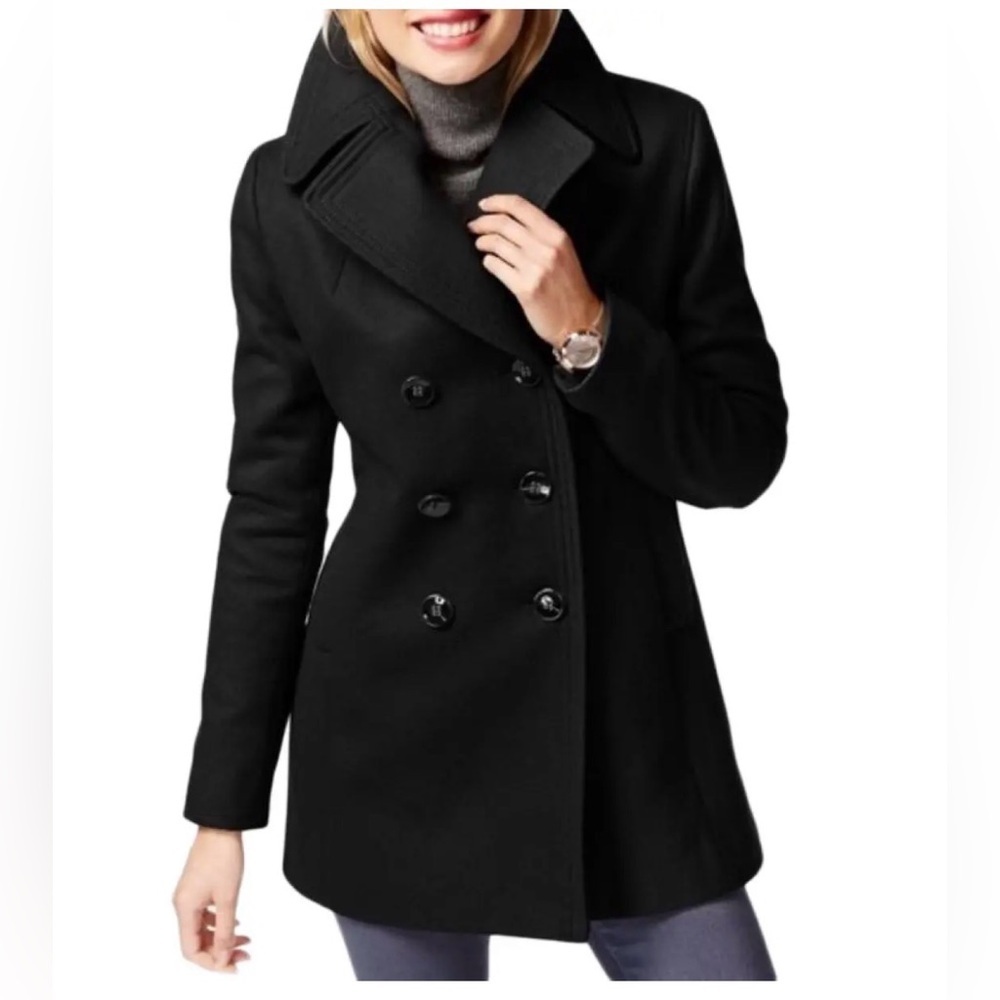 J. Crew Wool Black Double Breasted Pea Coat Size Petite 0 - Picture 1 of 7